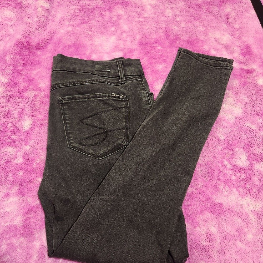 Seven7 Jeans Women's 12 Tummyless High Rise‎ Skinny Black Denim Stretch